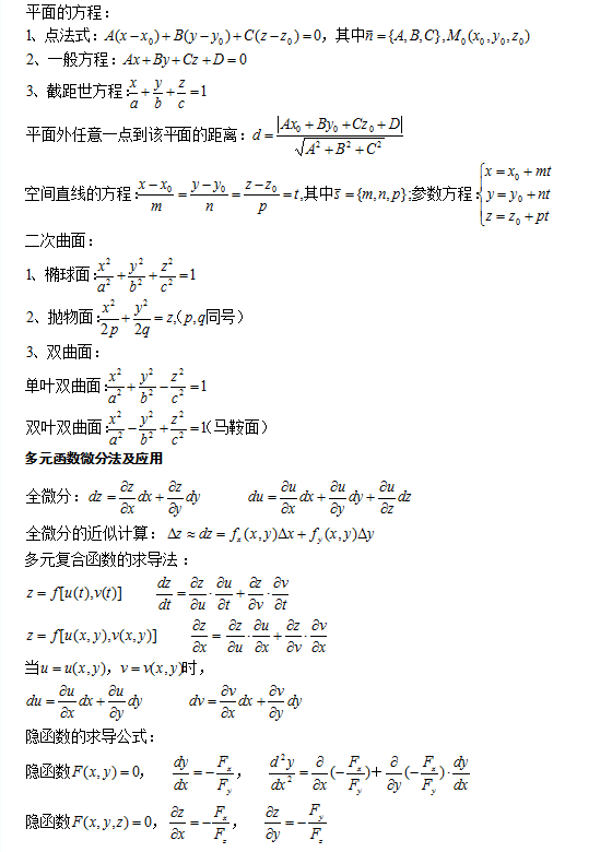 东莞2021年成考专升本《高等数学一》公式复习六(图1)