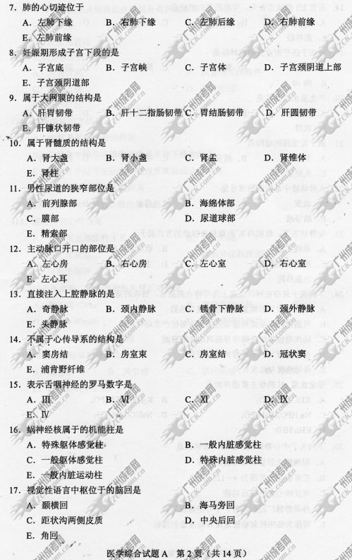 东莞成人高考2014年统一考试专升本医学综合真(图2)