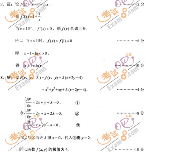 2010成人高考专升本高数(二)试题及答案