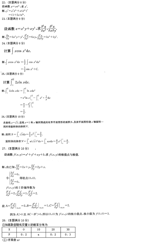 2016年东莞成人高考专升本高等数学二考试真题及参考答案(图3)